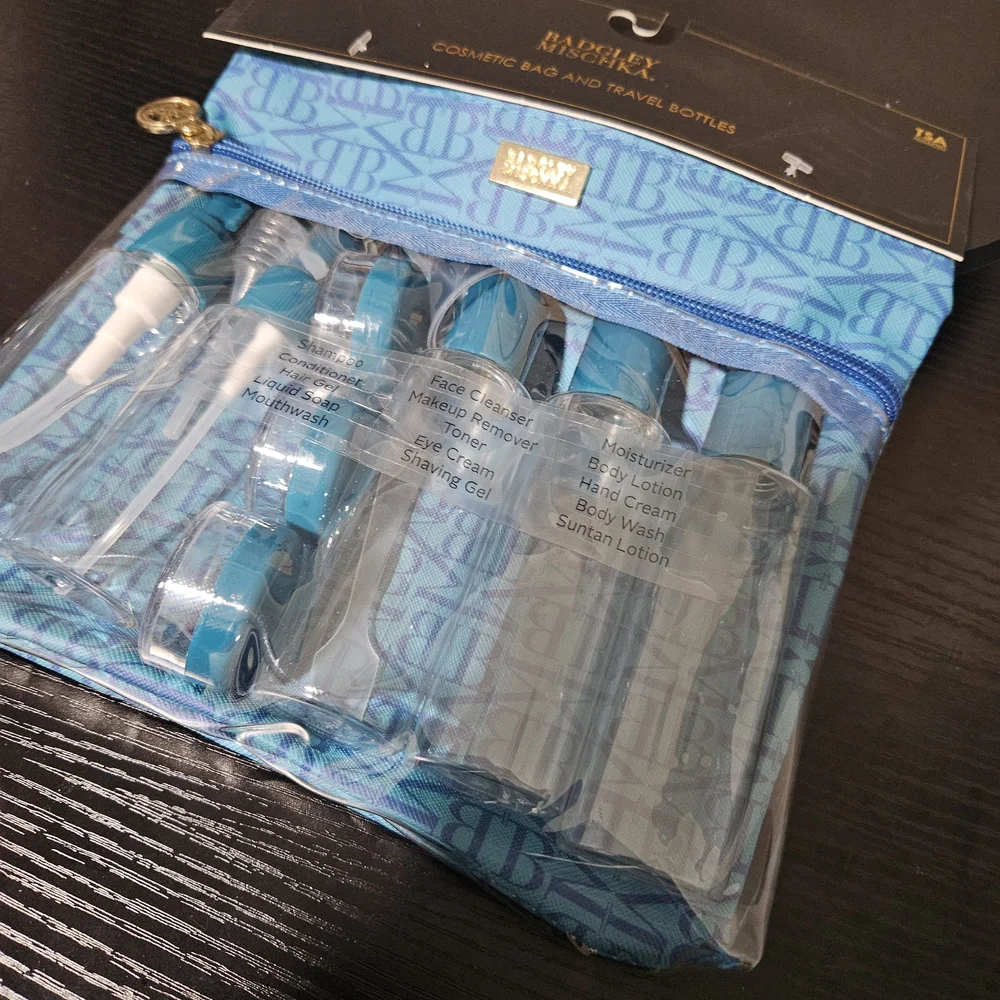 Badgley Mischka Travel Bottle Set with Cosmetic Pouch